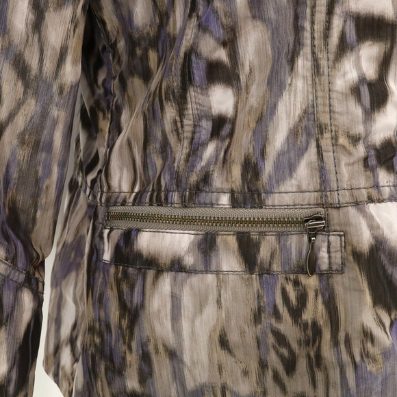 Chicos Jacket 1 Womens Medium 8 Blue Beige Nylon Blazer Ruffle Neck Career - Picture 10 of 15